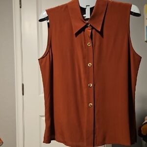 Hugo Buscati Rust Button-Down Sleeveless Top
